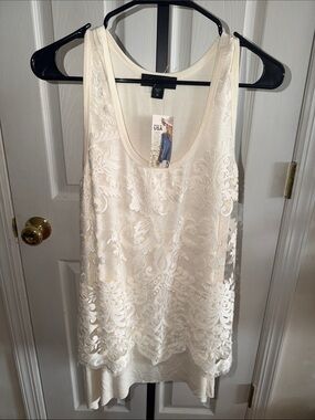 Karen Kane Ivory Lace Overlay Tank Top